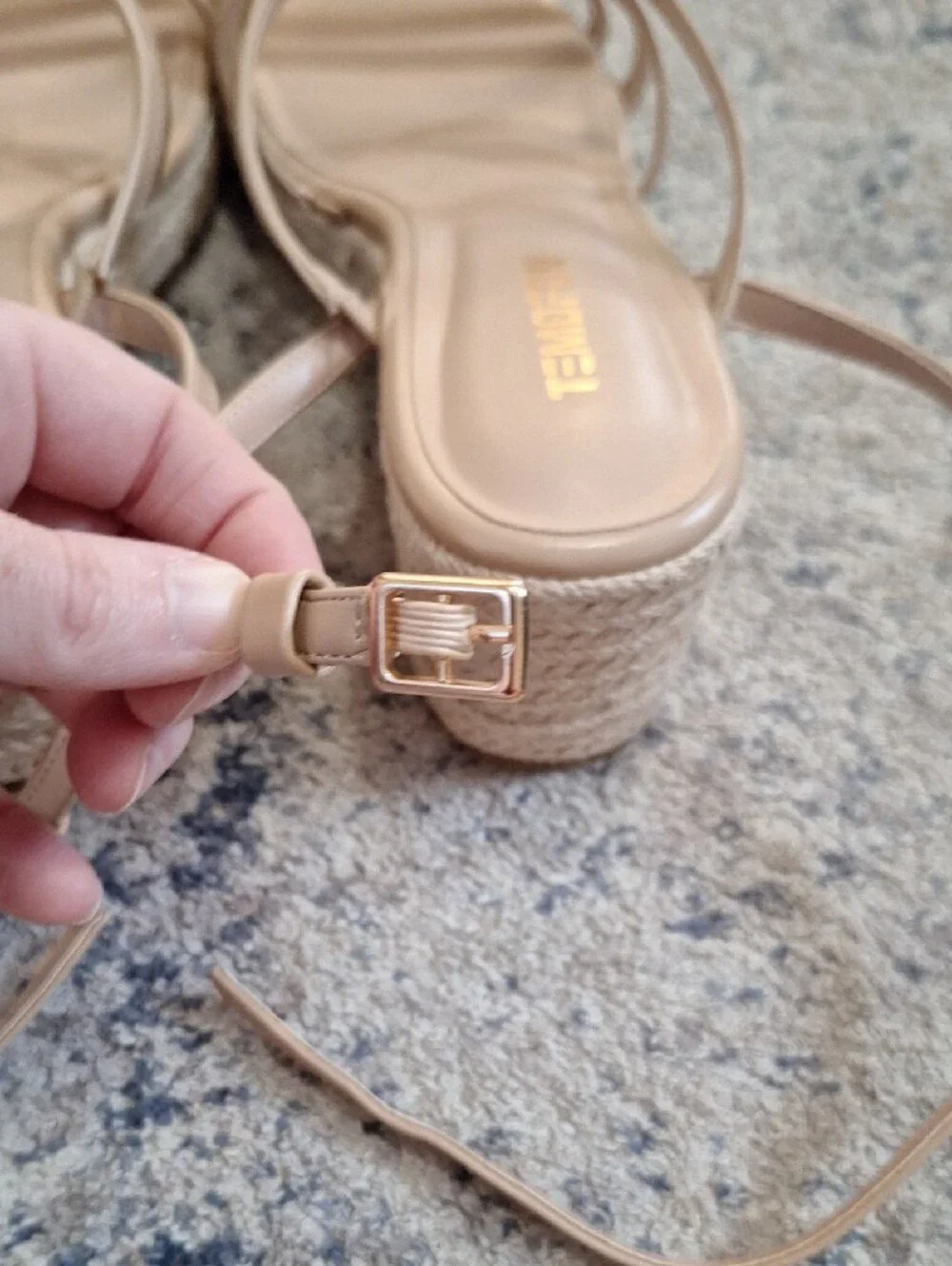 TEMOFON Nude Espadrille Wedge Sandals – Women’s Size 10